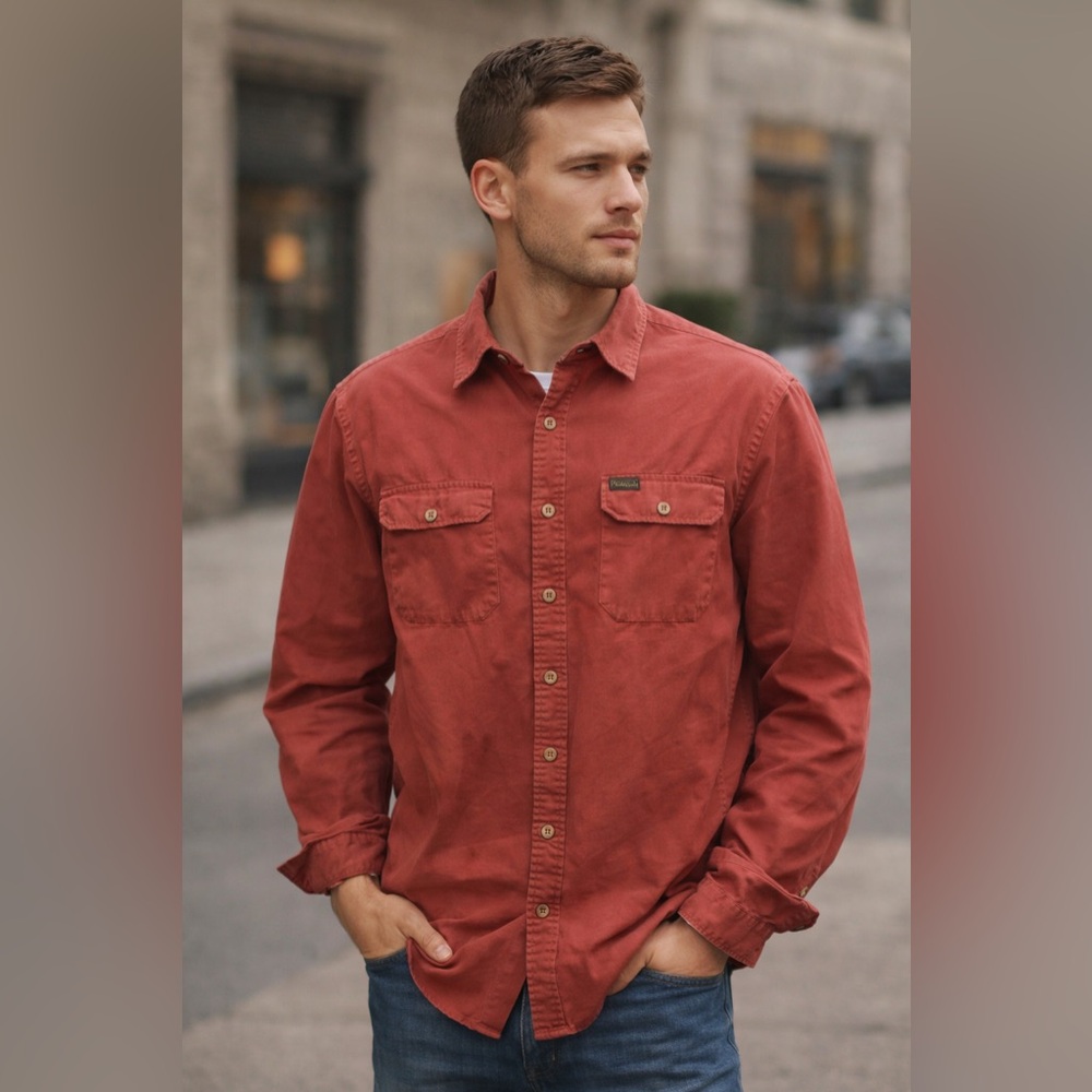 Vintage Polo Ralph Lauren Red Button-Up Shirt Chest Tag Workwear Style